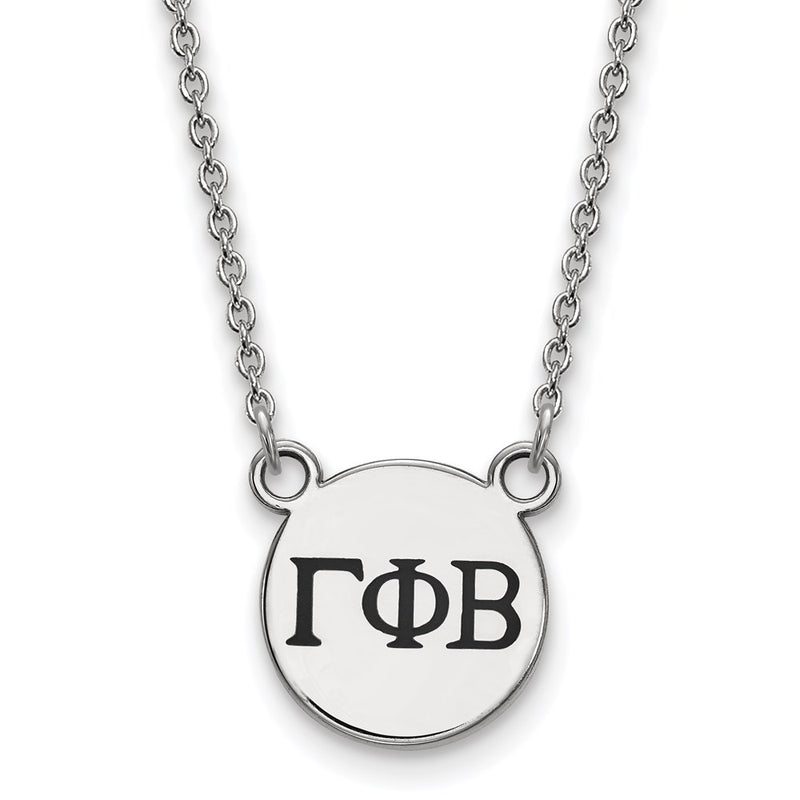 Sterling Silver Rhodium Plated Logoart Gamma Phi Beta Sorority Greek Letters Small Black Enamel Pendant 18 Inch Necklace