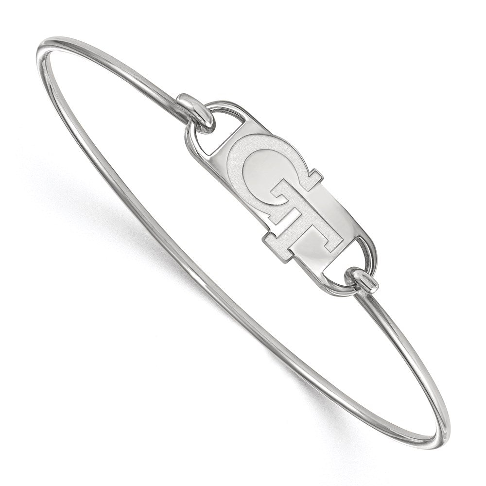 Sterling Silver Rhodium Plated Logoart Georgia Institute Of Technology G T Small Center 7 Inch Wire Bangle