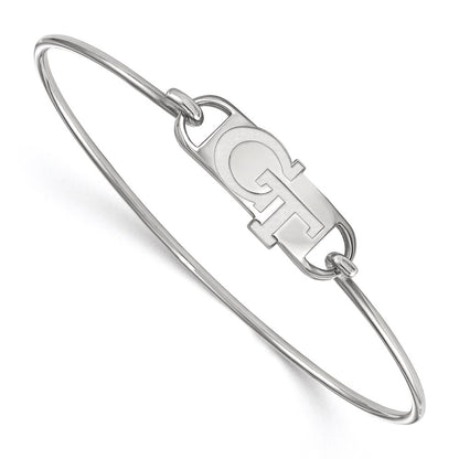 Sterling Silver Rhodium Plated Logoart Georgia Institute Of Technology G T Small Center 7 Inch Wire Bangle