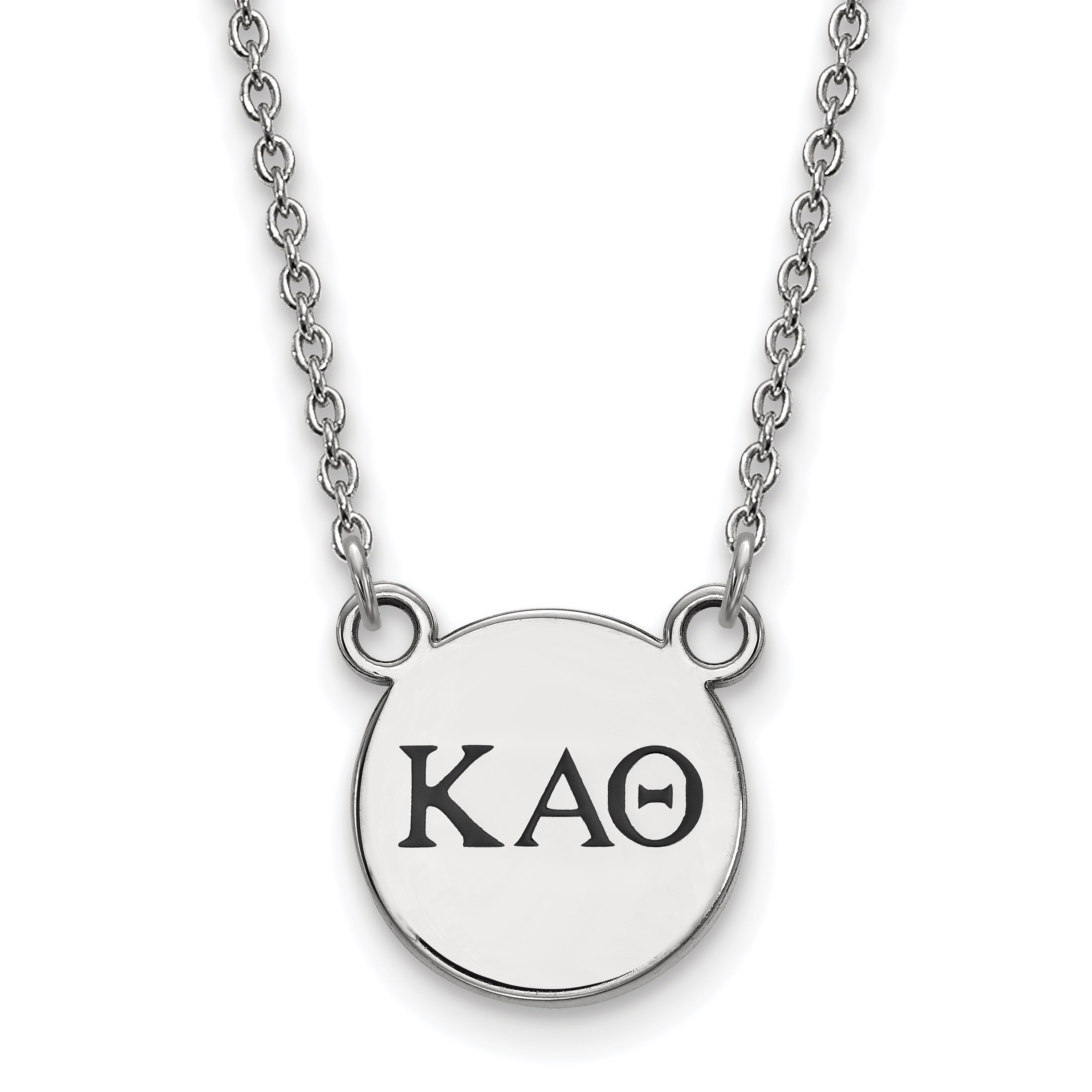 Sterling Silver Rhodium Plated Logoart Kappa Alpha Theta Sorority Greek Letters Small Black Enamel Pendant 18 Inch Necklace