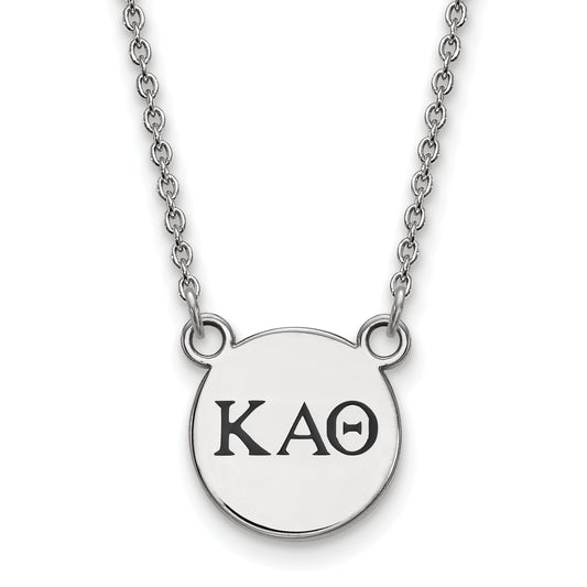 Sterling Silver Rhodium Plated Logoart Kappa Alpha Theta Sorority Greek Letters Small Black Enamel Pendant 18 Inch Necklace