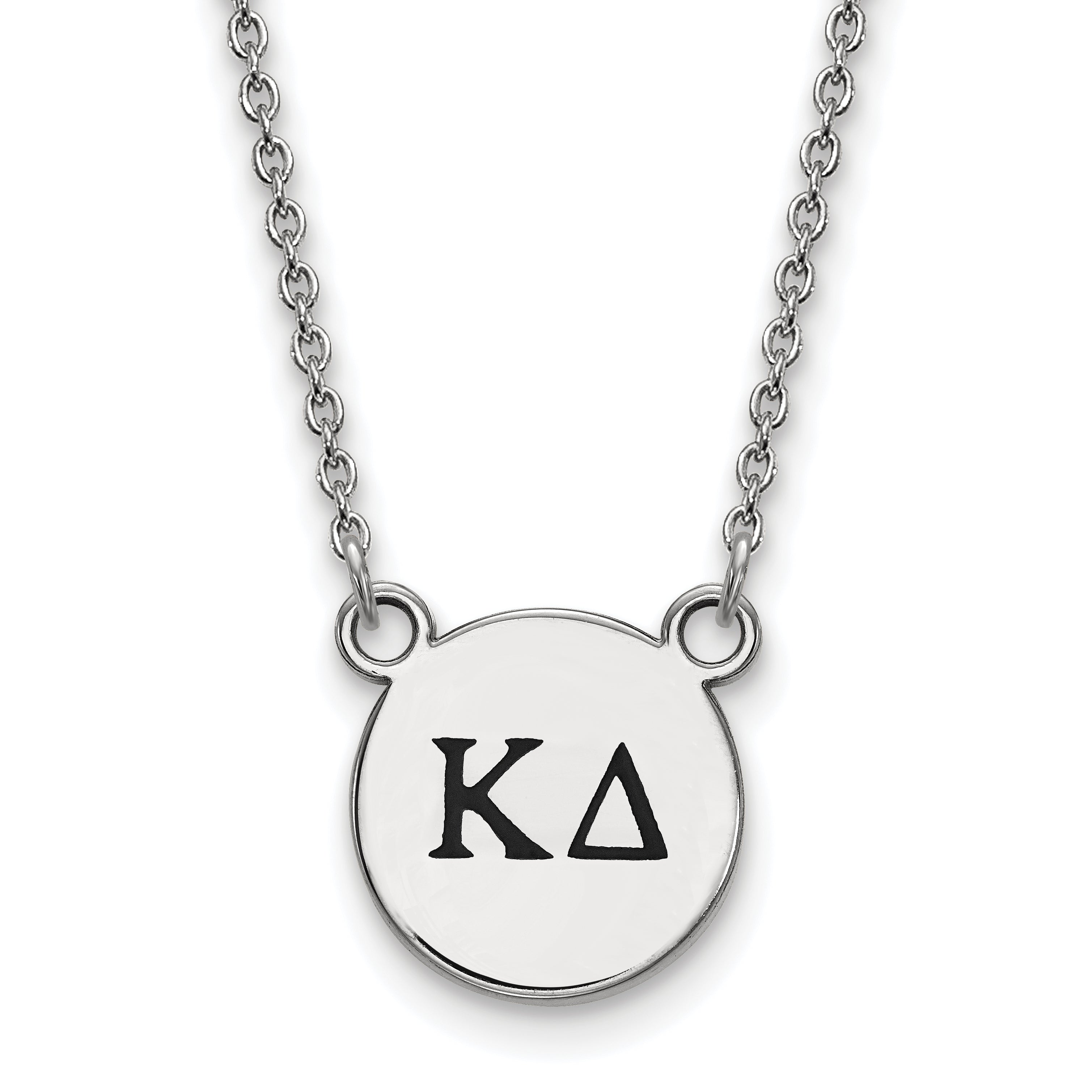 Sterling Silver Rhodium Plated Logoart Kappa Delta Sorority Greek Letters Small Black Enamel Pendant 18 Inch Necklace