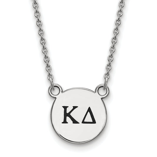 Sterling Silver Rhodium Plated Logoart Kappa Delta Sorority Greek Letters Small Black Enamel Pendant 18 Inch Necklace