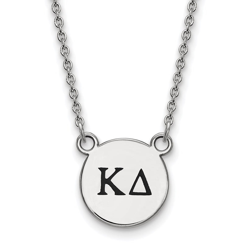 Sterling Silver Rhodium Plated Logoart Kappa Delta Sorority Greek Letters Small Black Enamel Pendant 18 Inch Necklace