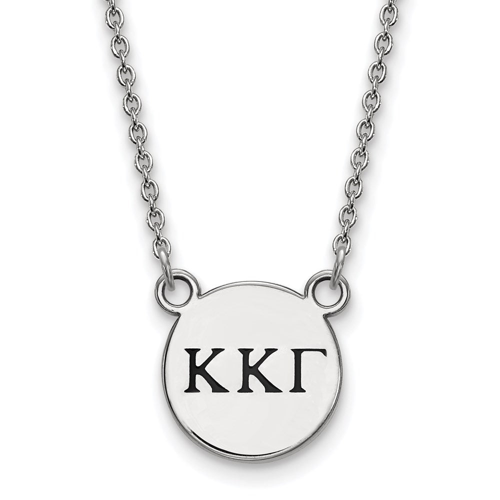 Sterling Silver Rhodium Plated Logoart Kappa Gamma Sorority Greek Letters Small Black Enamel Pendant 18 Inch Necklace