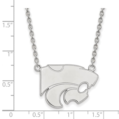 Sterling Silver Rhodium Plated Logoart Kansas State University Wildcat Large Pendant 18 Inch Necklace