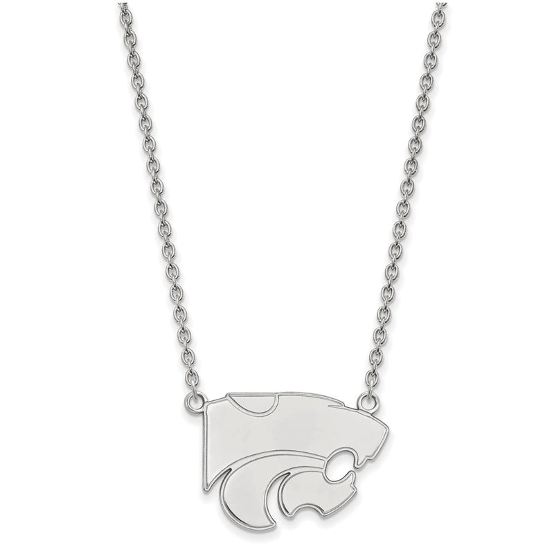 10K White Gold Logoart Kansas State University Wildcat Large Pendant 18 Inch Necklace