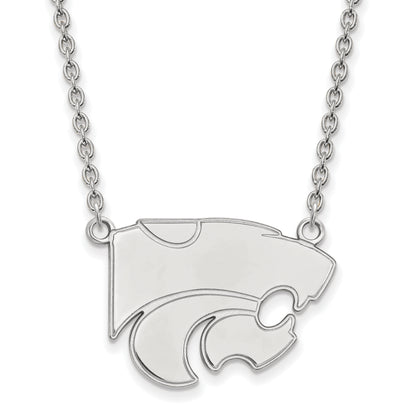 Sterling Silver Rhodium Plated Logoart Kansas State University Wildcat Large Pendant 18 Inch Necklace