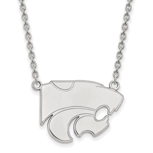 Sterling Silver Rhodium Plated Logoart Kansas State University Wildcat Large Pendant 18 Inch Necklace