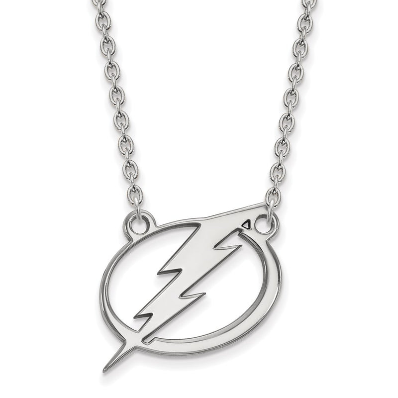 Sterling Silver Rhodium Plated Nhl Logoart Tampa Bay Lightning Large Pendant 18 Inch Necklace