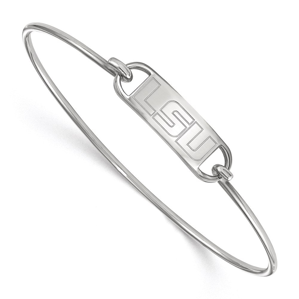 Sterling Silver Rhodium Plated Logoart Louisiana State University L S U Small Center 7 Inch Wire Bangle