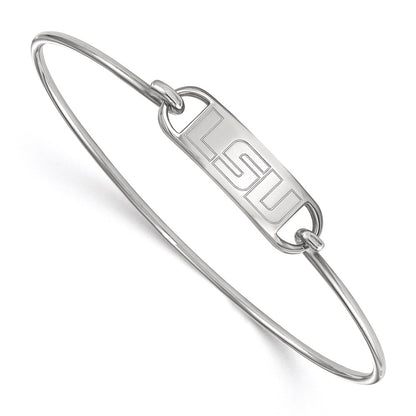 Sterling Silver Rhodium Plated Logoart Louisiana State University L S U Small Center 7 Inch Wire Bangle
