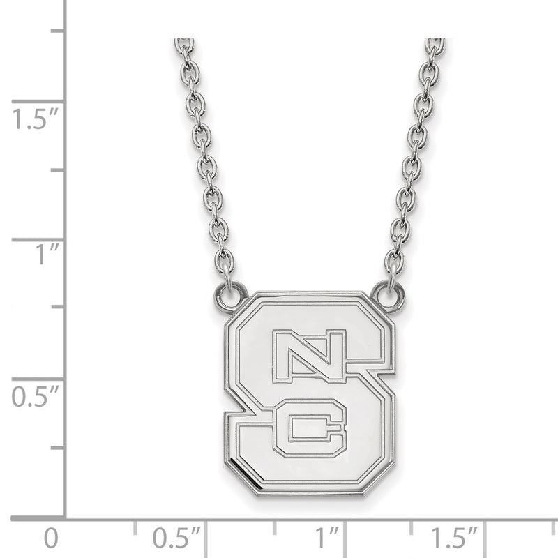 Sterling Silver Rhodium Plated Logoart North Carolina State University N C S Large Pendant 18 Inch Necklace