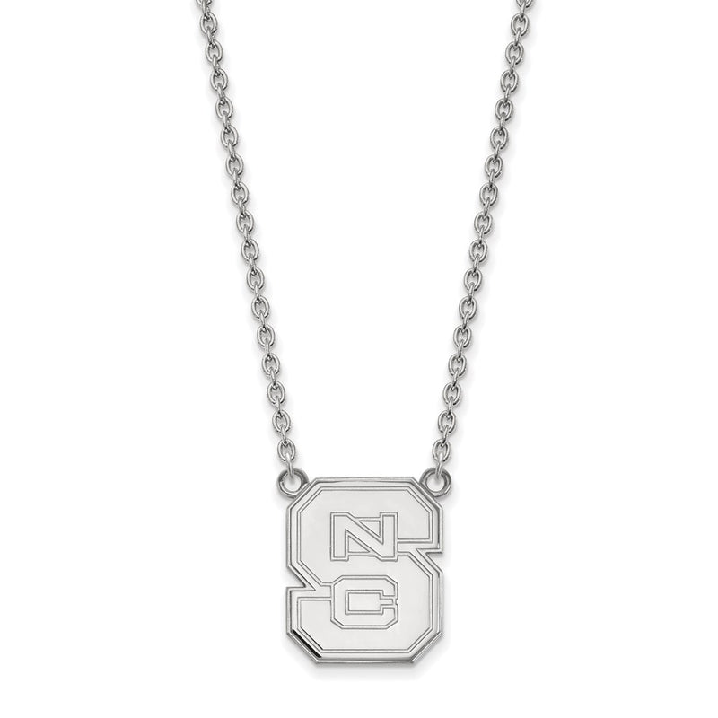 10K White Gold Logoart North Carolina State University N C S Large Pendant 18 Inch Necklace