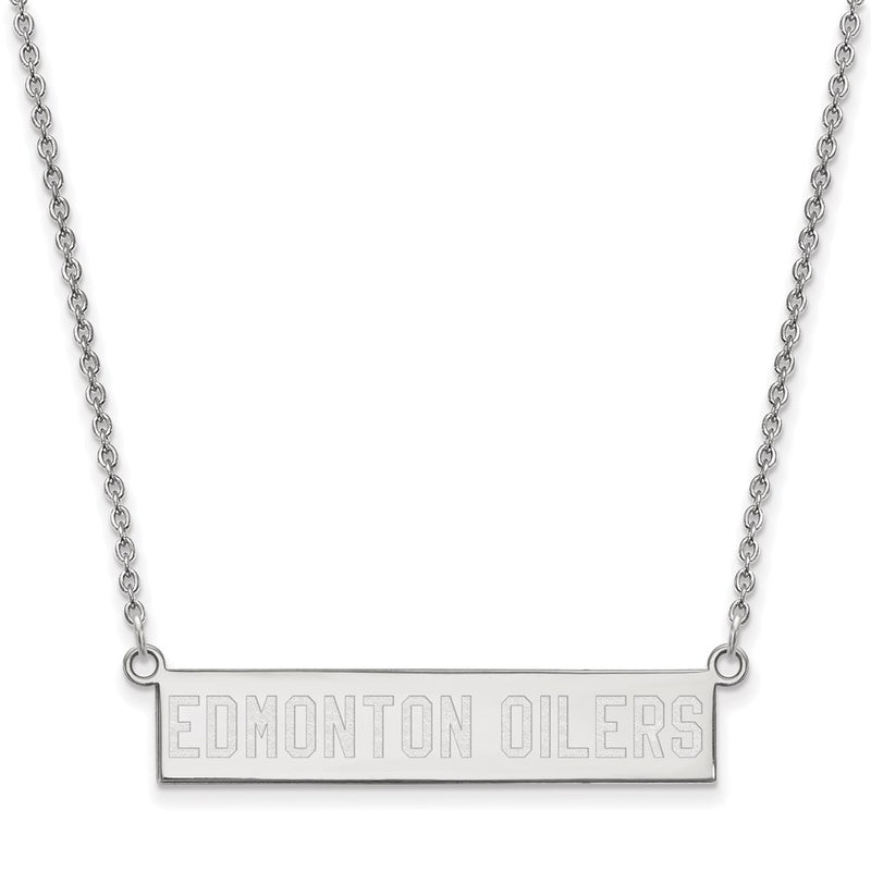 Sterling Silver Rhodium Plated Nhl Logoart Edmonton Oilers Small Bar 18 Inch Necklace