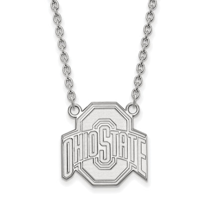 Sterling Silver Rhodium Plated Logoart The Ohio State University Large Pendant 18 Inch Necklace