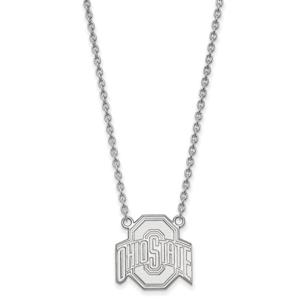 Sterling Silver Rhodium Plated Logoart The Ohio State University Large Pendant 18 Inch Necklace