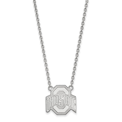 Sterling Silver Rhodium Plated Logoart The Ohio State University Large Pendant 18 Inch Necklace