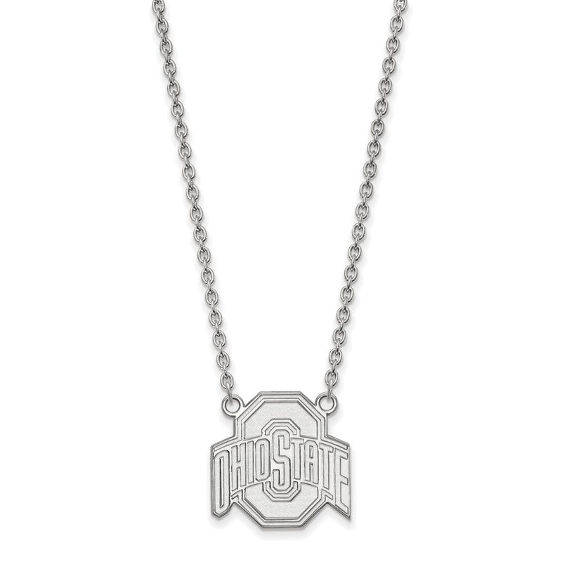 Sterling Silver Rhodium Plated Logoart The Ohio State University Large Pendant 18 Inch Necklace