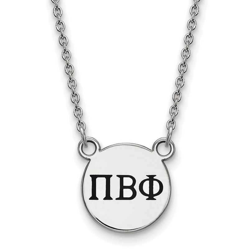 Sterling Silver Rhodium Plated Logoart Pi Beta Phi Sorority Greek Letters Small Black Enamel Pendant 18 Inch Necklace