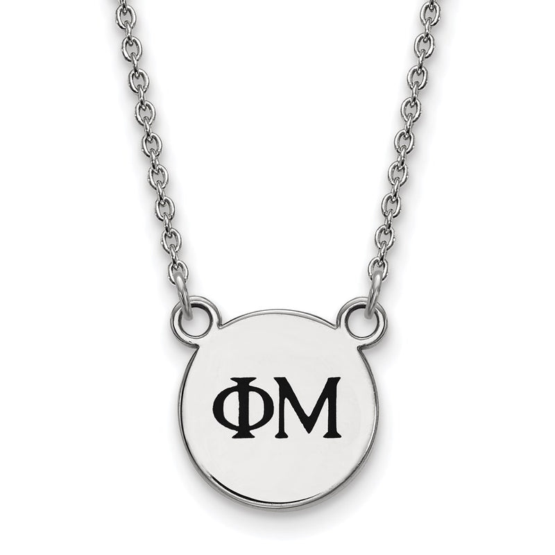 Sterling Silver Rhodium Plated Logoart Phi Mu Sorority Greek Letters Extra Small Black Enamel Pendant 18 Inch Necklace