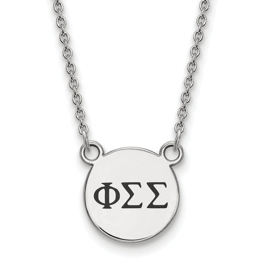 Sterling Silver Rhodium Plated Logoart Phi Sigma Sorority Greek Letters Small Black Enamel Pendant 18 Inch Necklace