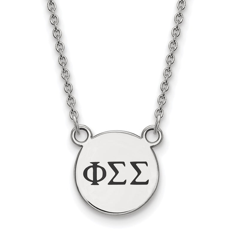Sterling Silver Rhodium Plated Logoart Phi Sigma Sorority Greek Letters Small Black Enamel Pendant 18 Inch Necklace