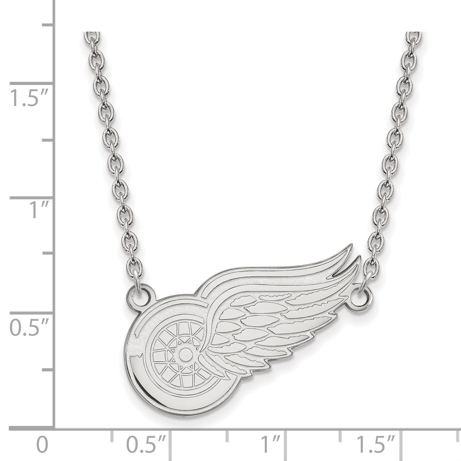 10K White Gold Nhl Logoart Detroit Red Wings Large Pendant 18 Inch Necklace