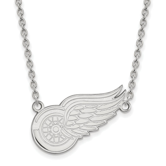 10K White Gold Nhl Logoart Detroit Red Wings Large Pendant 18 Inch Necklace