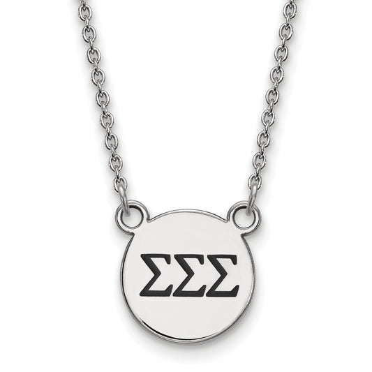 Sterling Silver Rhodium Plated Logoart Sigma Sorority Greek Letters Small Black Enamel Pendant 18 Inch Necklace