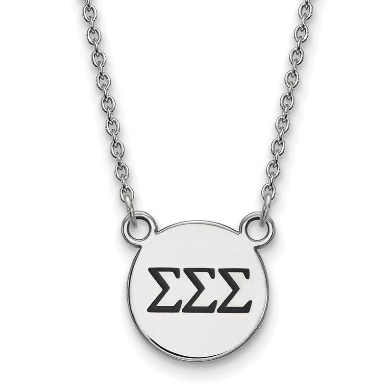 Sterling Silver Rhodium Plated Logoart Sigma Sorority Greek Letters Small Black Enamel Pendant 18 Inch Necklace