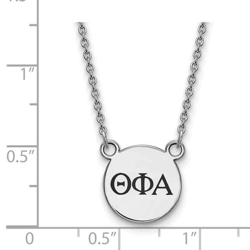 Sterling Silver Rhodium Plated Logoart Theta Phi Alpha Sorority Greek Letters Small Black Enamel Pendant 18 Inch Necklace