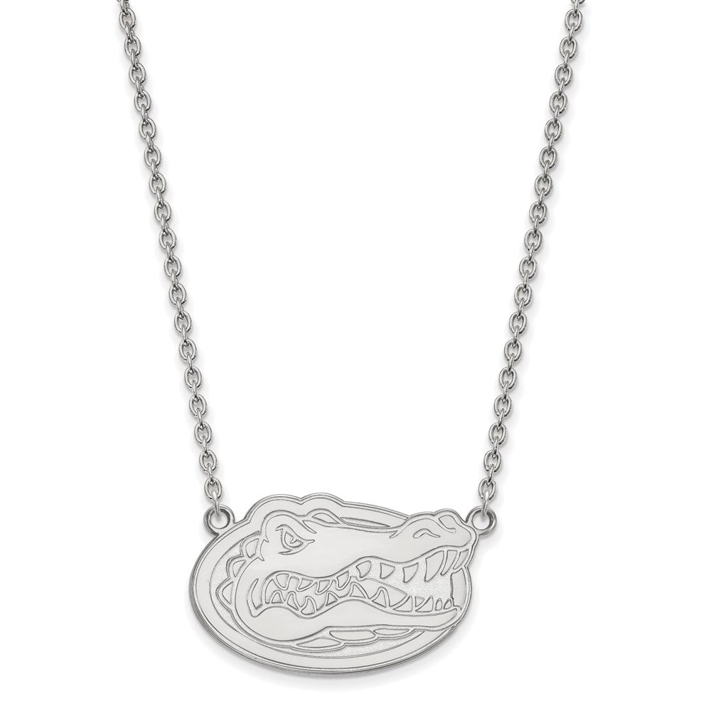 Sterling Silver Rhodium Plated Logoart University Of Florida Gator Large Pendant 18 Inch Necklace