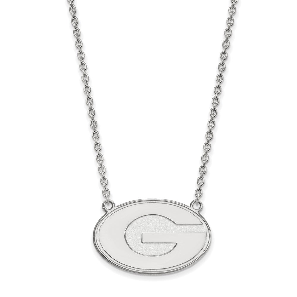 Sterling Silver Rhodium Plated Logoart University Of Georgia Letter G Large Pendant 18 Inch Necklace