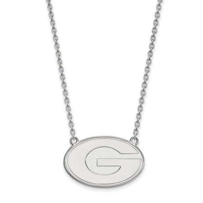 Sterling Silver Rhodium Plated Logoart University Of Georgia Letter G Large Pendant 18 Inch Necklace