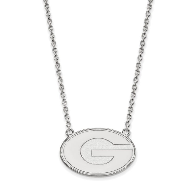Sterling Silver Rhodium Plated Logoart University Of Georgia Letter G Large Pendant 18 Inch Necklace