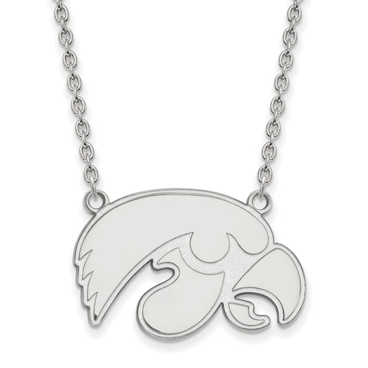 Sterling Silver Rhodium Plated Logoart University Of Iowa Hawk Large Pendant 18 Inch Necklace