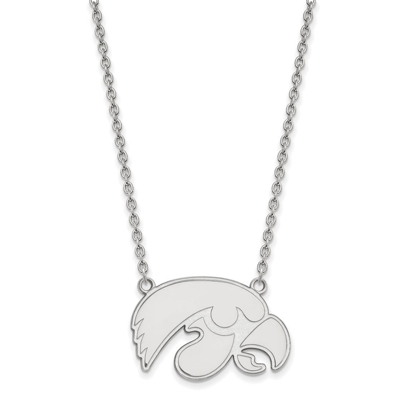Sterling Silver Rhodium Plated Logoart University Of Iowa Hawk Large Pendant 18 Inch Necklace