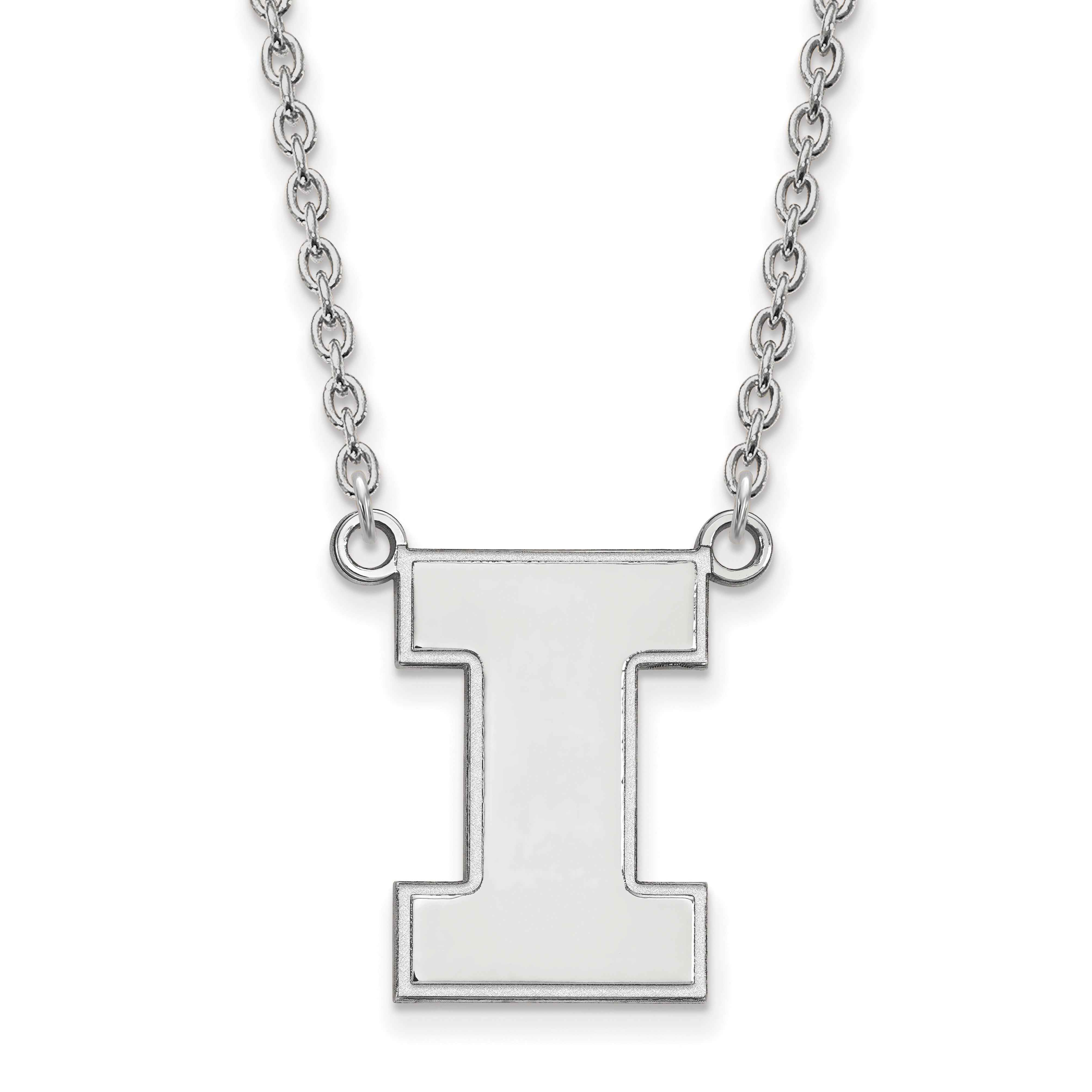 10K White Gold Logoart University Of Illinois Letter I Large Pendant 18 Inch Necklace