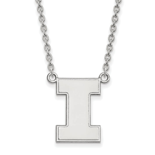 10K White Gold Logoart University Of Illinois Letter I Large Pendant 18 Inch Necklace