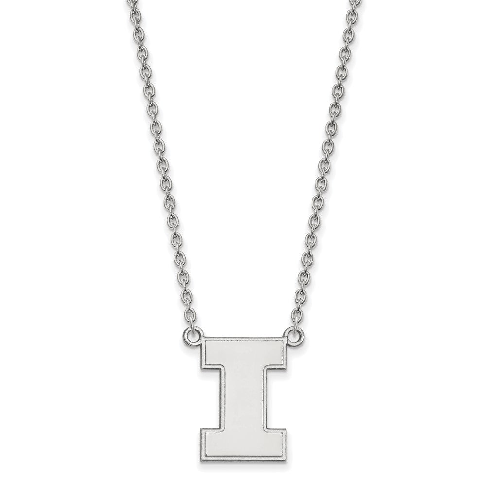 Sterling Silver Rhodium Plated Logoart University Of Illinois Letter I Large Pendant 18 Inch Necklace