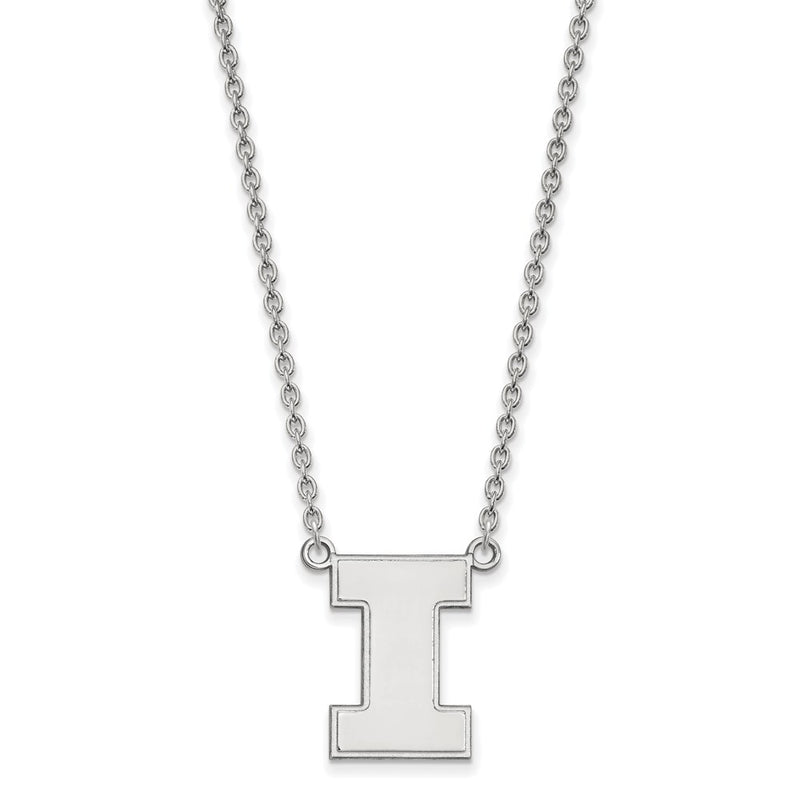 Sterling Silver Rhodium Plated Logoart University Of Illinois Letter I Large Pendant 18 Inch Necklace