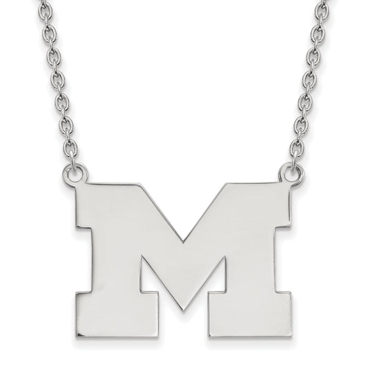 Sterling Silver Rhodium Plated Logoart University Of Michigan Letter M Large Pendant 18 Inch Necklace