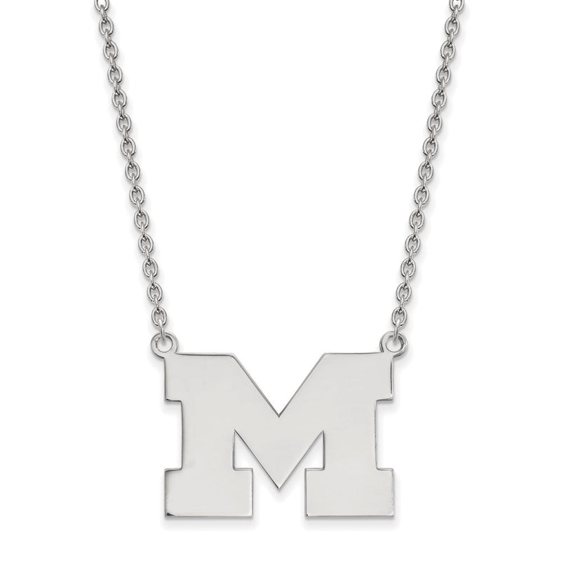 Sterling Silver Rhodium Plated Logoart University Of Michigan Letter M Large Pendant 18 Inch Necklace