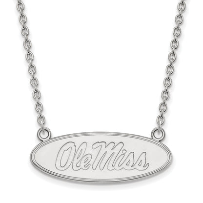 Sterling Silver Rhodium Plated Logoart University Of Mississippi Ole Miss Large Oval Pendant 18 Inch Necklace