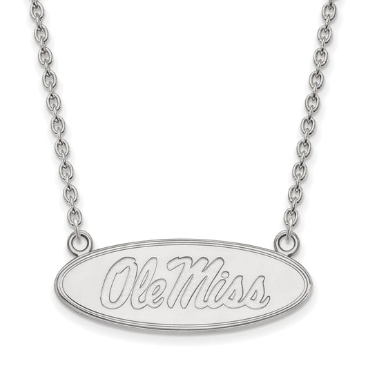 Sterling Silver Rhodium Plated Logoart University Of Mississippi Ole Miss Large Oval Pendant 18 Inch Necklace