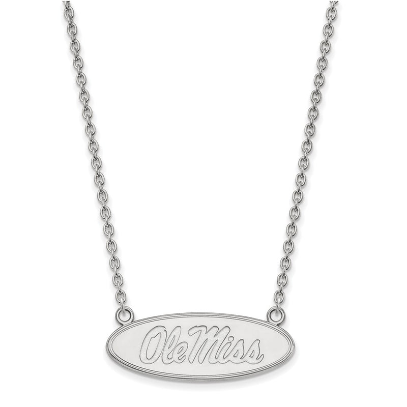 Sterling Silver Rhodium Plated Logoart University Of Mississippi Ole Miss Large Oval Pendant 18 Inch Necklace