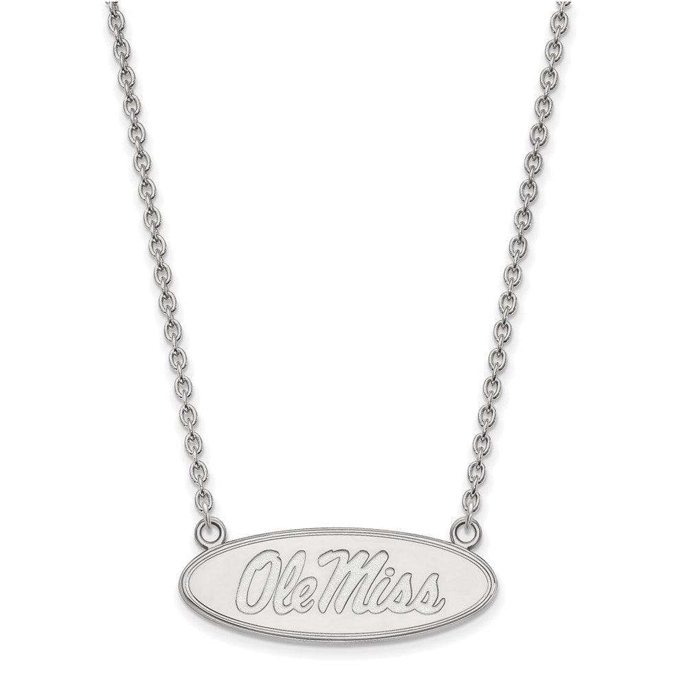 10K White Gold Logoart University Of Mississippi Ole Miss Large Oval Pendant 18 Inch Necklace