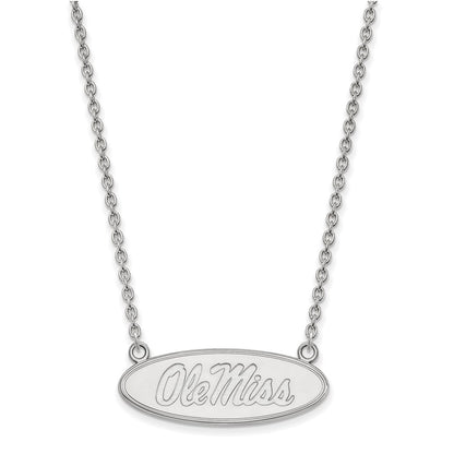 10K White Gold Logoart University Of Mississippi Ole Miss Large Oval Pendant 18 Inch Necklace