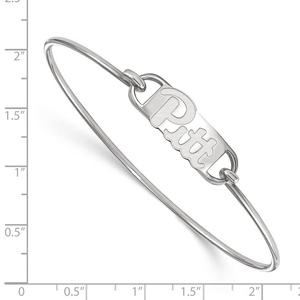 Sterling Silver Rhodium Plated Logoart University Of Pittsburgh Small Center 7 Inch Wire Bangle